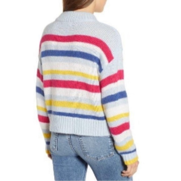 Rebecca Minkoff Brittany pale blue multi stripe mock neck wool blend sweater - Picture 3 of 16